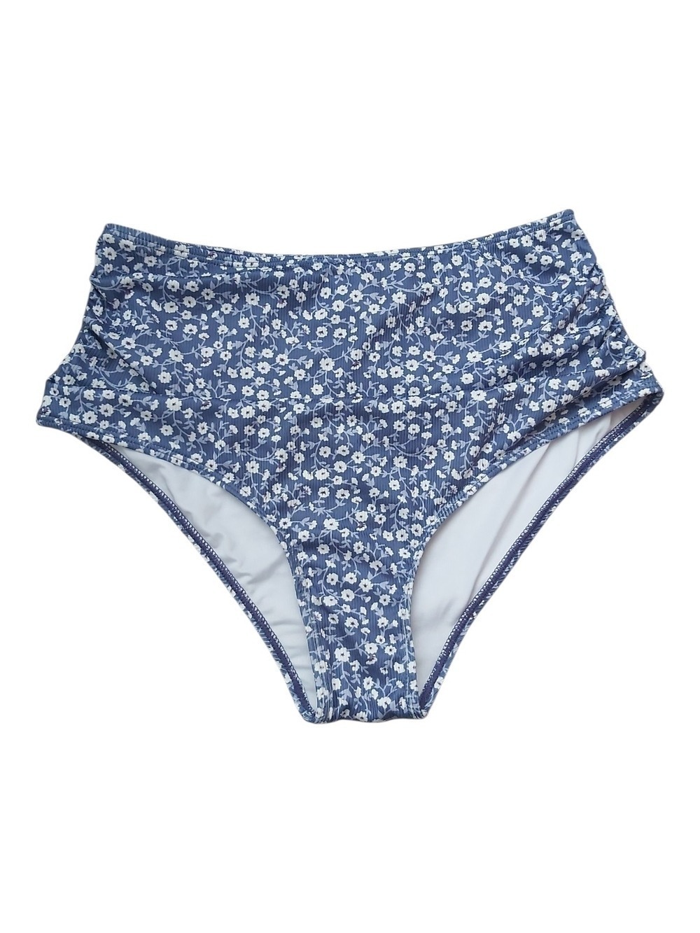 CUPSHE Blue Floral High Waisted Bikini Bottom Hipster Moderate Coverage Size S